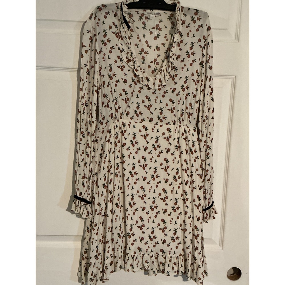 Taylor & Sage Floral Ruffle Mini Dress Cream Red Long Sleeve V-Neck Medium